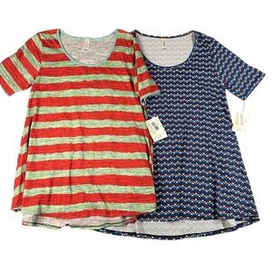 Lularoe 2 Perfect T Womens Medium Scoop Neck Half Sleeve Stripe Geometric NWT